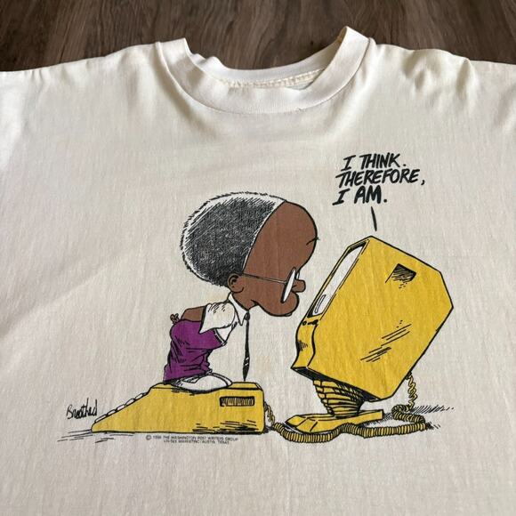 Vintage Computer Tech T-Shirt Men's Size L 1986 I Think Therefore I Am AI RARE - Picture 2 of 9